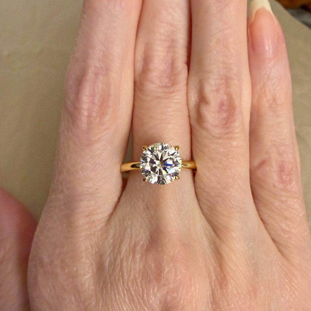 GRA 3ct Moissanite Diamond Ring | 14K Gold-Plated | Size 7